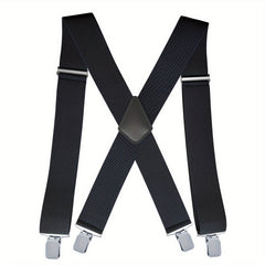 Men's X-Shaped Adjustable Suspenders with Four Clips - 4 Colors