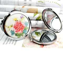 Peony Pattern Folding Compact Mirror Double Side Round Cosmetic Touch up Mirror