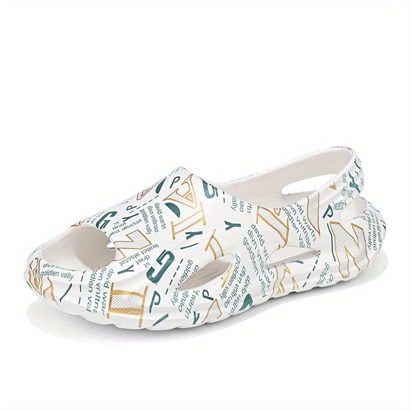 Men's Letter Print Slip On Platform Sandals