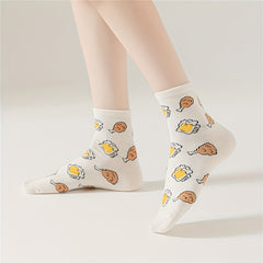 5 Pairs Cartoon Food Print Socks & Funny Mid Tube Women's Stockings