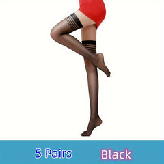 5 Pairs Striped Thigh High Stockings Sheer Over The Knee Socks Women's Stockings