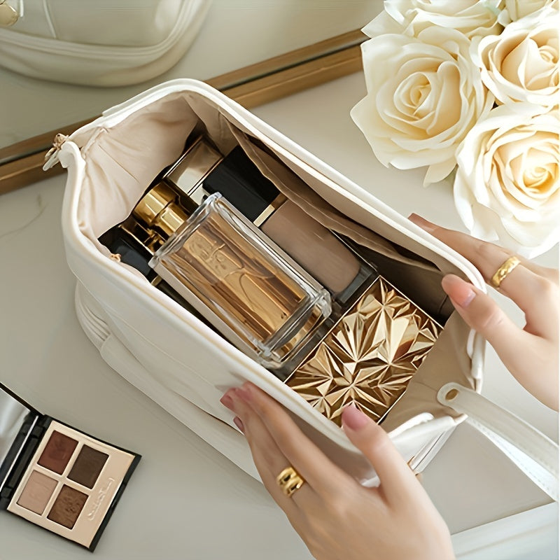 Double Layer Large Capacity Cosmetic Bag with Brush Organizer for Women