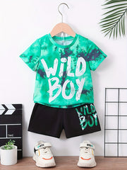 Boys Tie Dye Casual Outfit Round Neck T shirt & Shorts Kids Summer Clothes Sets