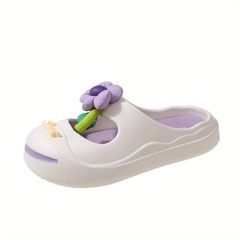 Women's Flower Decor Clogs Closed Toe Slip On Slide Shoes