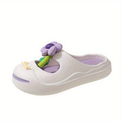Women's Flower Decor Clogs Closed Toe Slip On Slide Shoes