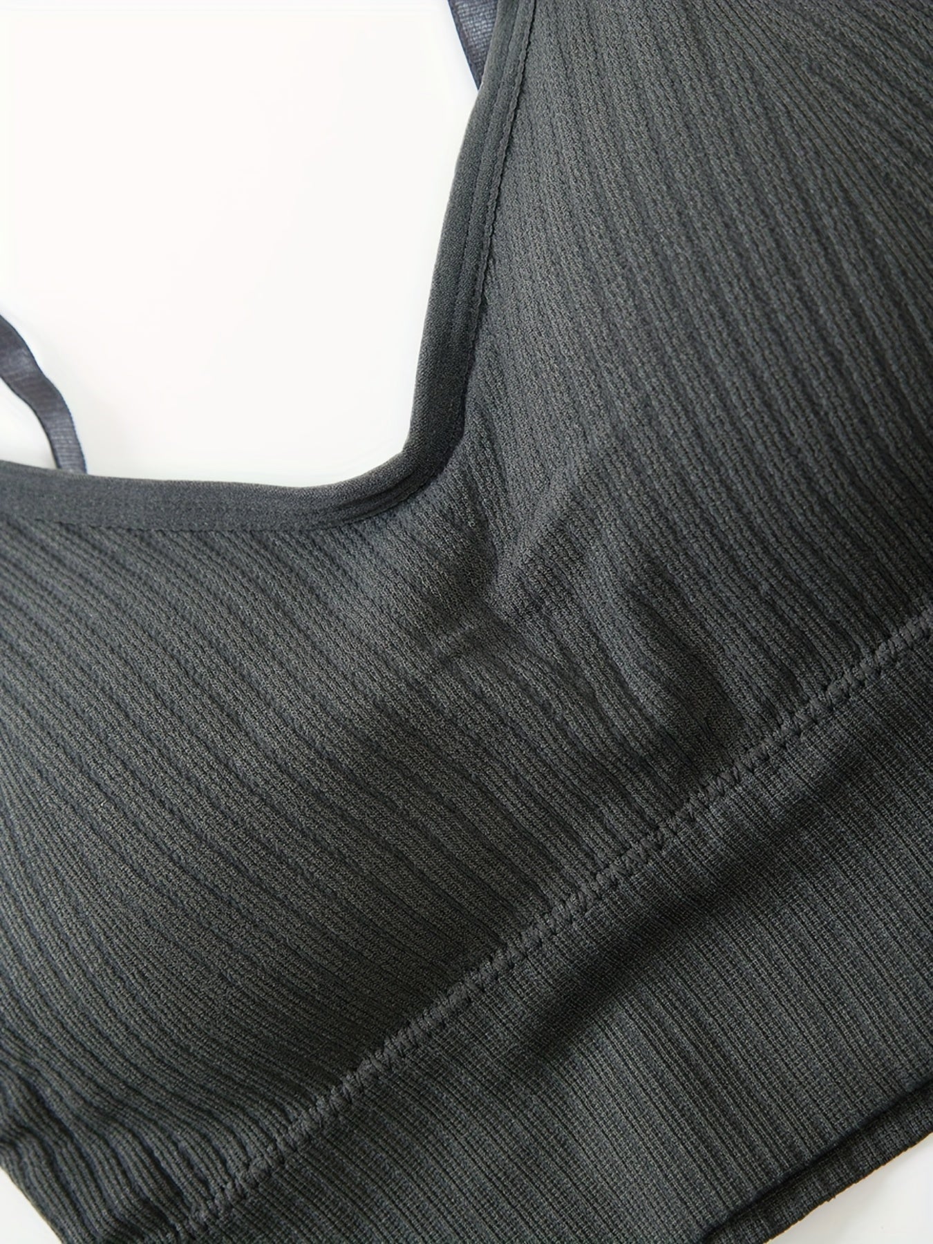 Ribbed Wireless Sports Bra Breathable Yoga Spaghetti Strap Bra