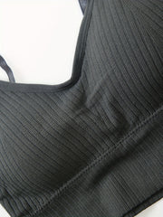 Ribbed Wireless Sports Bra Breathable Yoga Spaghetti Strap Bra