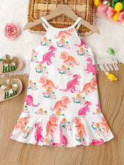 Flamingo Print Tank Dress Kids Summer Outfit