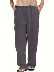 Men's Cotton & Linen Blend Long Pants Loose Elastic Waist Trousers