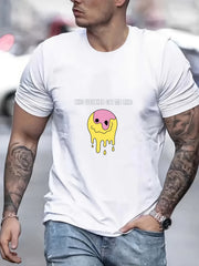Smile Face Print Men's Graphic Crew Neck Active T Shirt