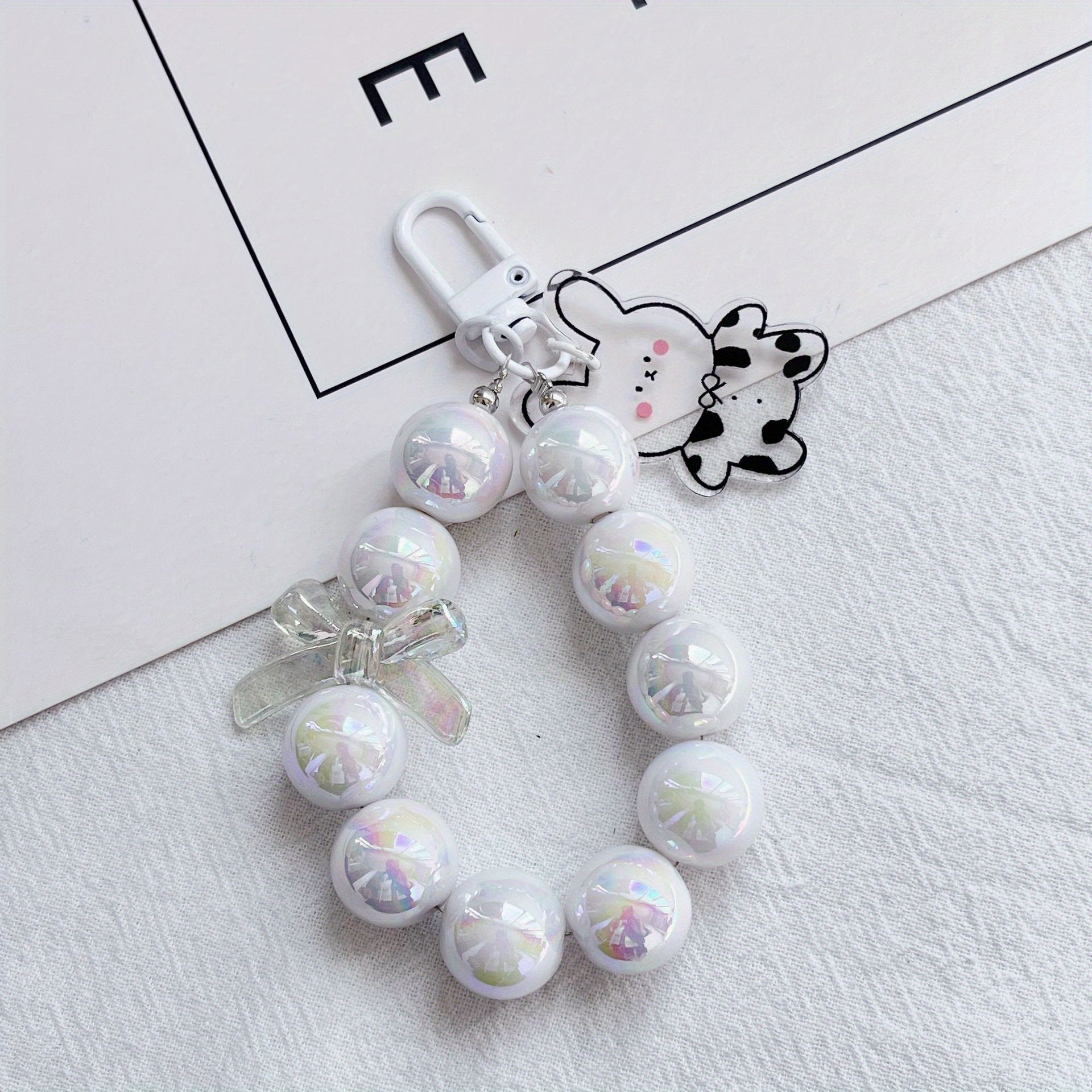 Kids Novelty Key Chain Beaded Little Rabbit Bear Pendant DIY Jewelry
