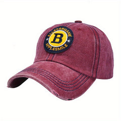 B Letter Embroidery Baseball Cap Washed Distressed Peaked Cap