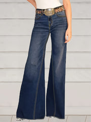 Fringe Trim Flared Leg Jeans