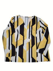 Colorblock Geo Print Notched Neck Top