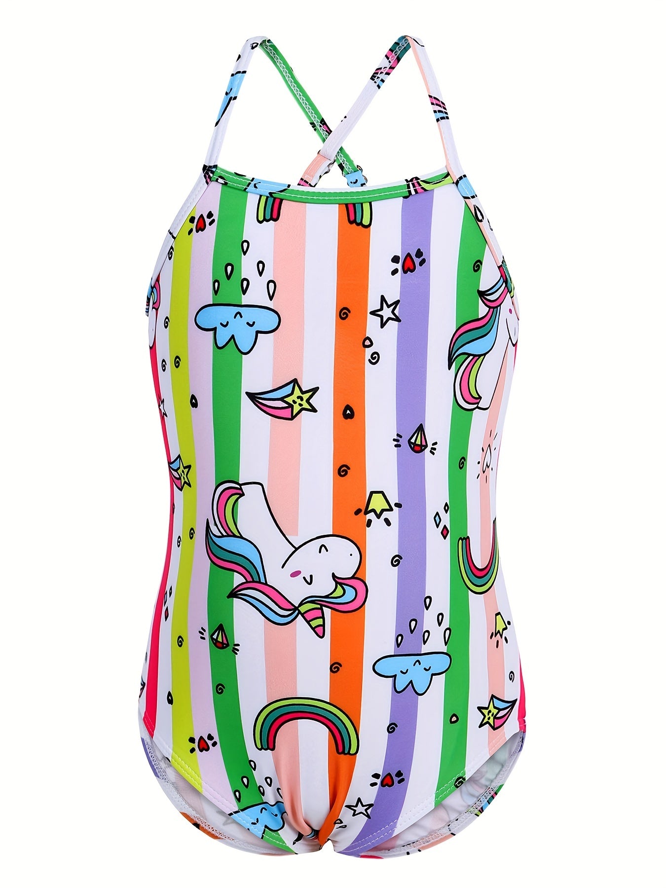 Toddler Girls Rainbow Stripes And Stars Graphic Swimsuit