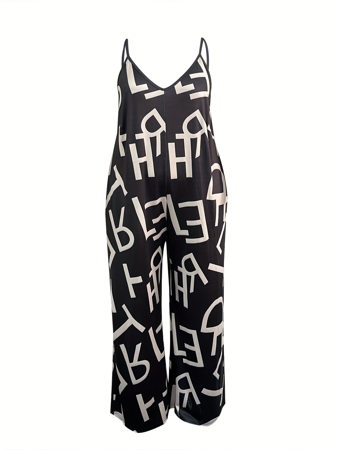 Casual Jumpsuit Women's Plus Letter Print V Neck Cami Jumpsuit