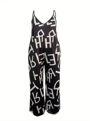 Casual Jumpsuit Women's Plus Letter Print V Neck Cami Jumpsuit