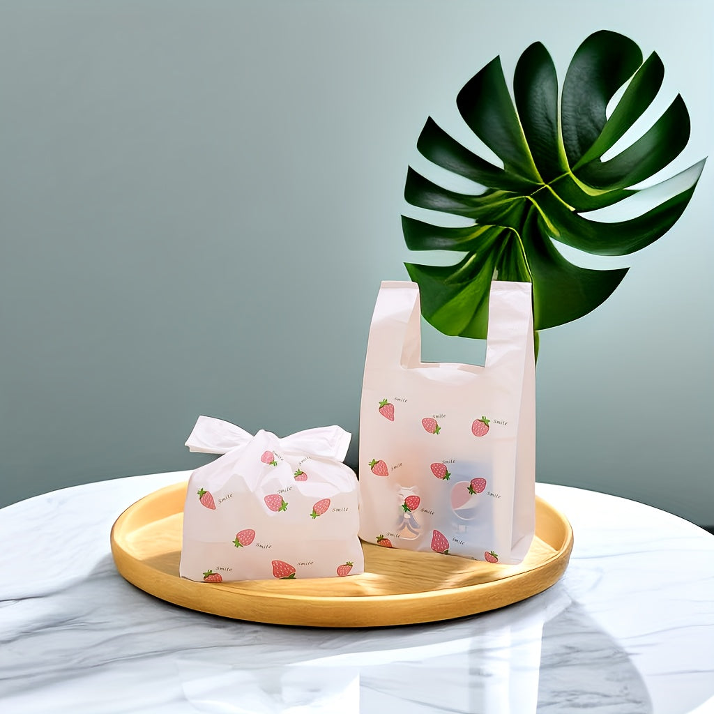 20pcs Strawberry Print Shirt Bags with Handles