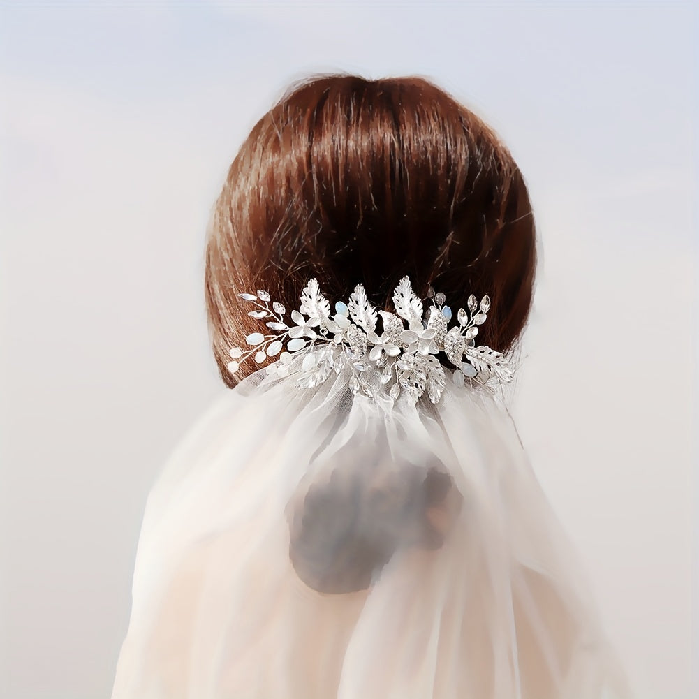 Bridal Hair Comb Silver Rhinestone Faux Pearl Wedding Accessory