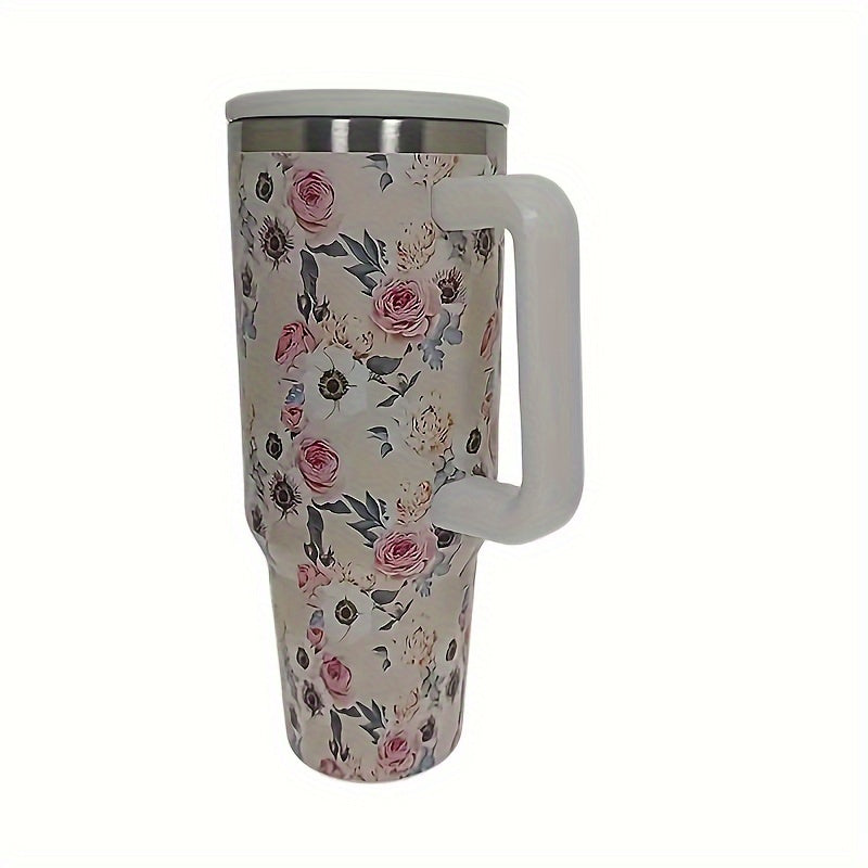 40oz Stainless Steel Vacuum Water Cup With Straw and Flower Tubler