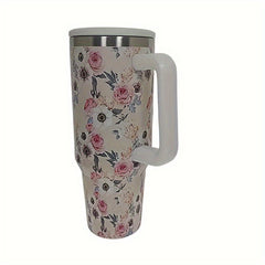 40oz Stainless Steel Vacuum Water Cup With Straw and Flower Tubler
