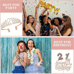 21st Birthday Decorations Set for Women - Sash, Cake Topper, Crown, Candles