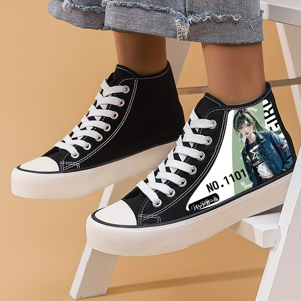 Anime Girl Pattern Lightweight High Top Canvas Sneakers