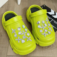 Women's Rhinestone Platform Clogs Heeled Sandals