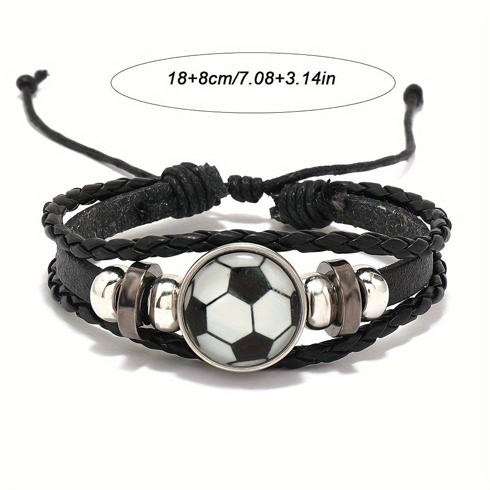 Sporty Style Handwoven Bracelet Basketball Football Beads Charm Woven Rope