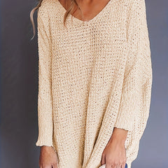 Casual Sweater Women's Solid V Neck High Stretch Loose Fit
