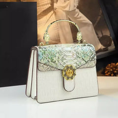 Women's Snake Pattern Handbag with Metal Buckle & Adjustable Strap