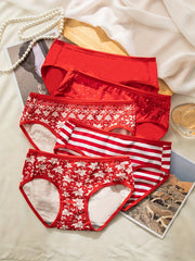 Maple Leaf Print Red Briefs Comfy Stretchy Intimates Panties Women's Lingerie