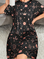 Nightdress Women's Plus Cartoon & Star Print Short Sleeve Sleep Dress