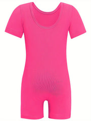Kids Short Sleeve Gymnastics Romper Suit For Dance Performance