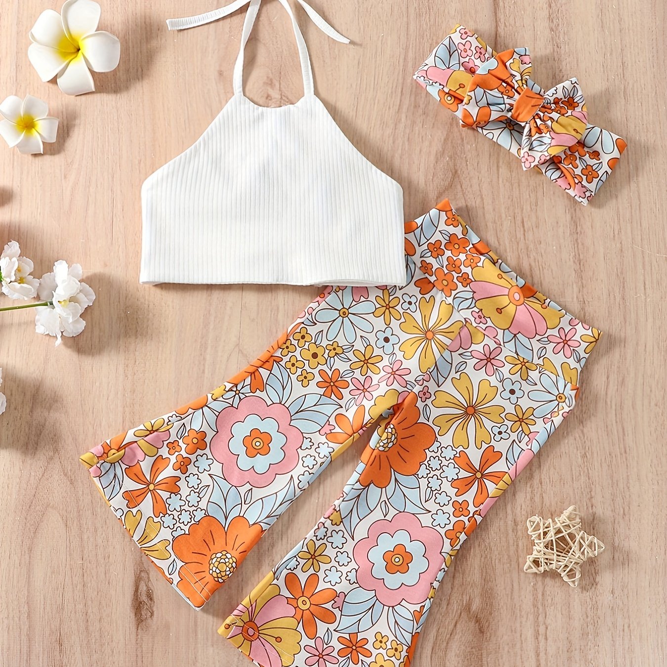 Baby Girls Halter Floral Pants Set w/ Headband