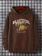Bear Print Kangaroo Pocket Hoodie Casual Long Sleeve Drawstring Hoodies