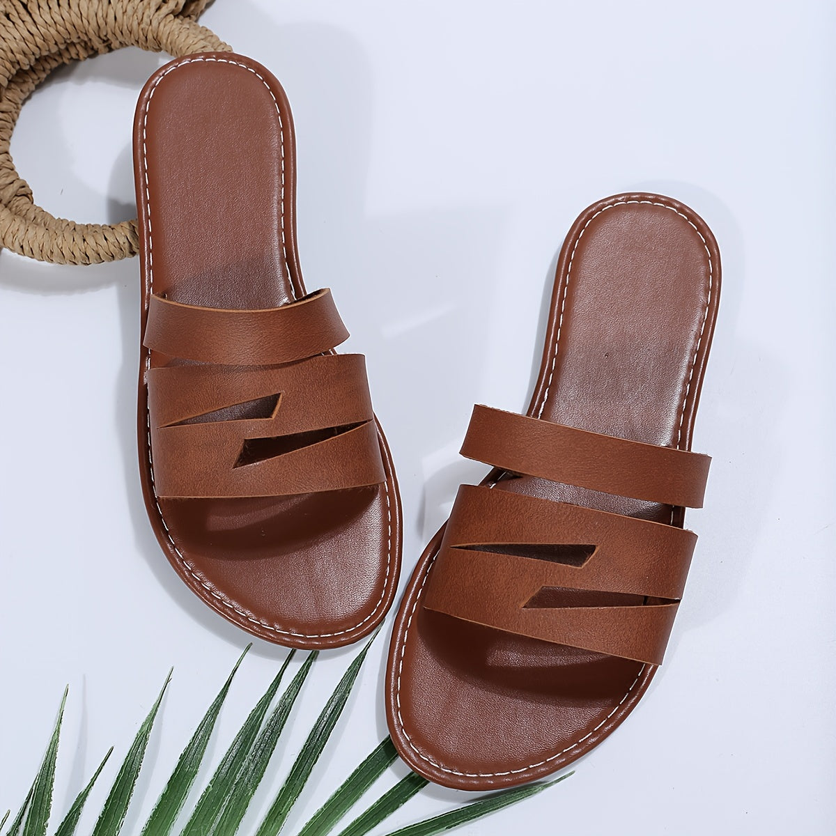 Women's Hollow Out Strap Sandals Faux Leather Open Toe Slippers