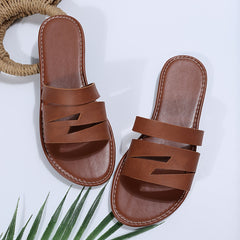 Women's Hollow Out Strap Sandals Faux Leather Open Toe Slippers