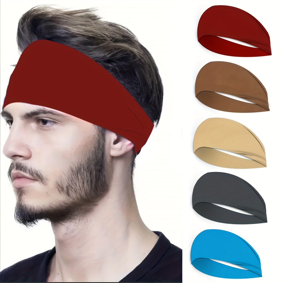 5pcs Men's Sports Headband Sweat Absorbent for Running Fitness Yoga