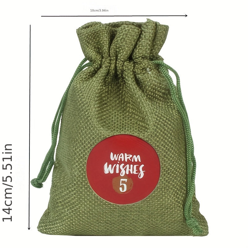 Christmas Advent Calendar Burlap Hanging Gift Bag DIY Candy Storage Pouches