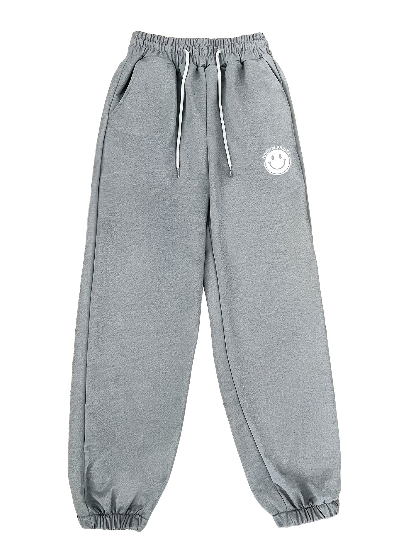 Men's Smile Print Drawstring Sweatpants Soft Active Pants