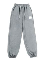 Men's Smile Print Drawstring Sweatpants Soft Active Pants