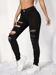 Distressed Slim Fit Skinny Jeans High Stretch Denim Pants
