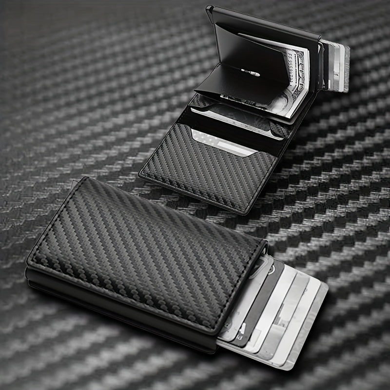 Carbon Fiber Credit Card Holder Wallet Rfid Metal Thin Slim Pop Up Minimalist