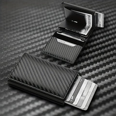 Carbon Fiber Credit Card Holder Wallet Rfid Metal Thin Slim Pop Up Minimalist