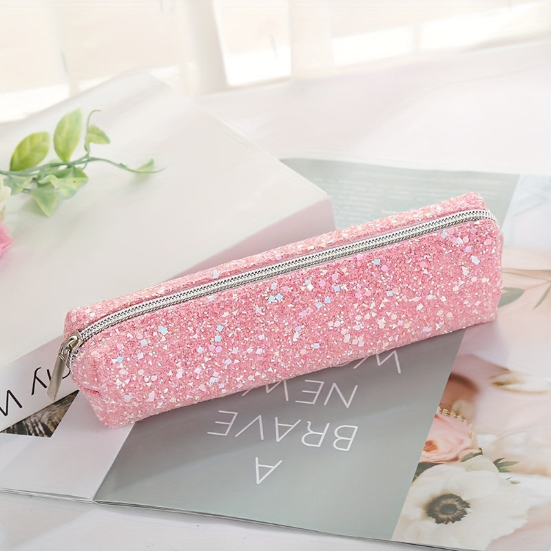 Sparkling Pencil Case Storage Bag Minimalist Cylinder Design