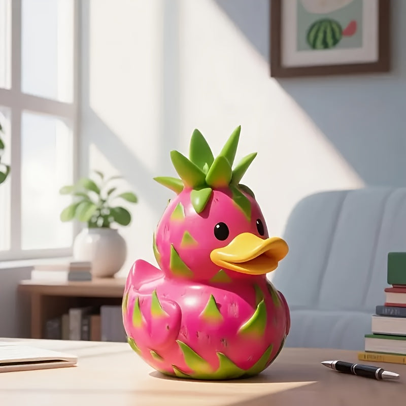Whimsical Pink Pineapple Duck Resin Figurine