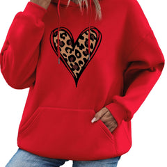 Heart Print Kangaroo Pocket Hoodie Long Sleeve Hoodies Sweatshirt