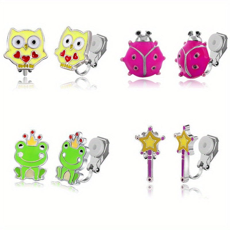 4 Pairs Colorful Ear Clips for Kids, Rainbow Bunny Butterfly Snail