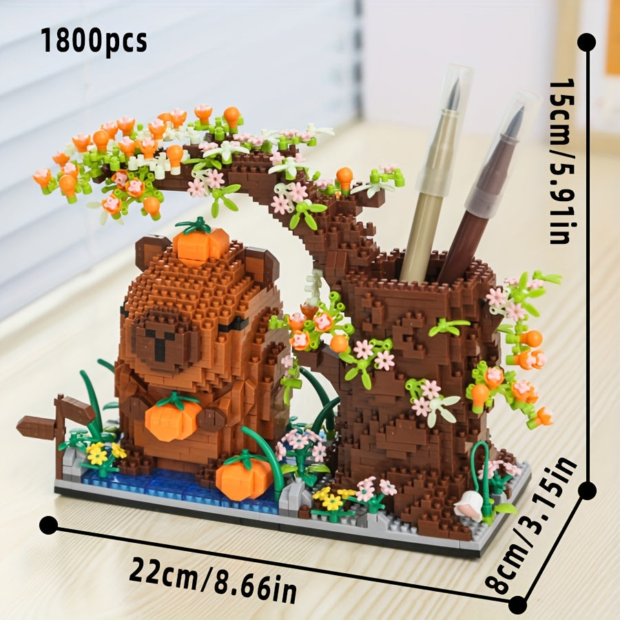 1800pcs Kapibara Pen Holder Building Blocks Set DIY Assembly Toy